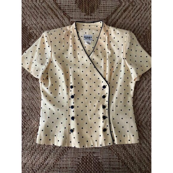 Vintage Studio I Petite yellow and black polka dot short sleeve blazer top sz 12 - Picture 1 of 6